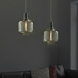 Valentina Designer Zylinder LED Pendelleuchte Bernstein/Rauchgrau Wohnzimmer Marmor/Glas-Purlicht