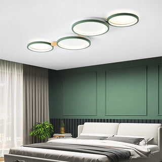 Muto Deckenleuchte Rund Modern LED Weiß/Grau/Grün, Wohnzimmer, Holz-Purlicht