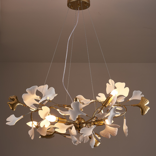 Olivia Modern Kronleuchter Blumen Gold/Weiß Wohnzimmer Metall/Keramik-Purlicht