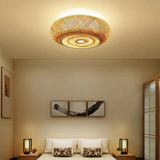 Ritta Vintage Zylinder LED Deckenleuchte Gold Wohnzimmer/Schlafzimmer Rattan-Purlicht