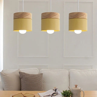 Aria Pendelleuchte Arisha Zylinder LED Grau/Weiß/Gelb/Grün Wohnzimmer Holz-Purlicht