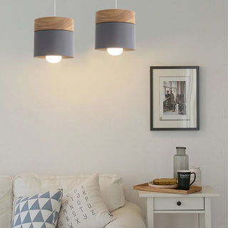 Aria Pendelleuchte Arisha Zylinder LED Grau/Weiß/Gelb/Grün Wohnzimmer Holz-Purlicht
