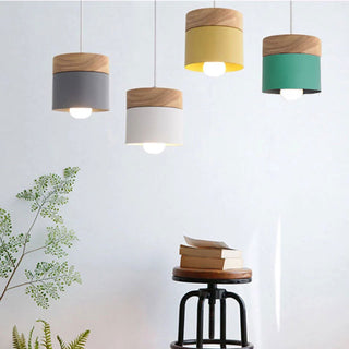 Aria Pendelleuchte Arisha Zylinder LED Grau/Weiß/Gelb/Grün Wohnzimmer Holz-Purlicht